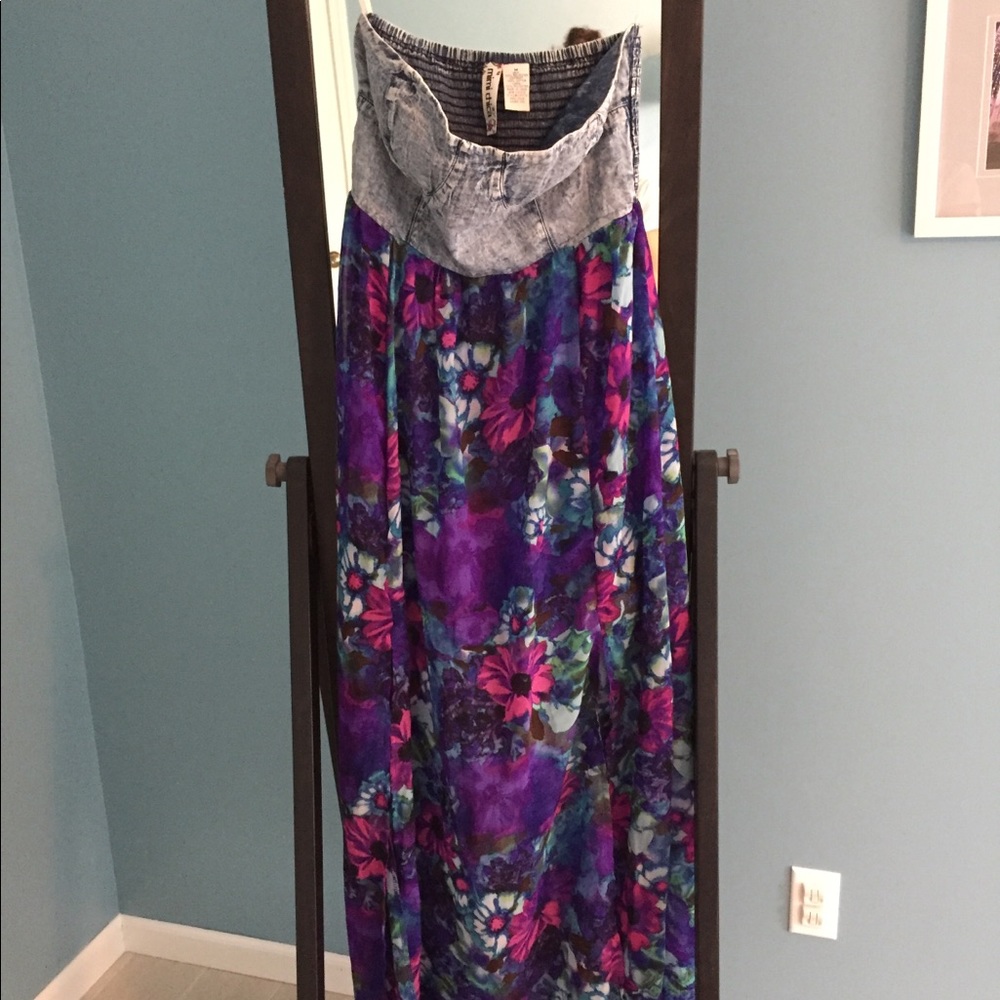 Floral and denim maxi dress - Picture 1 of 4